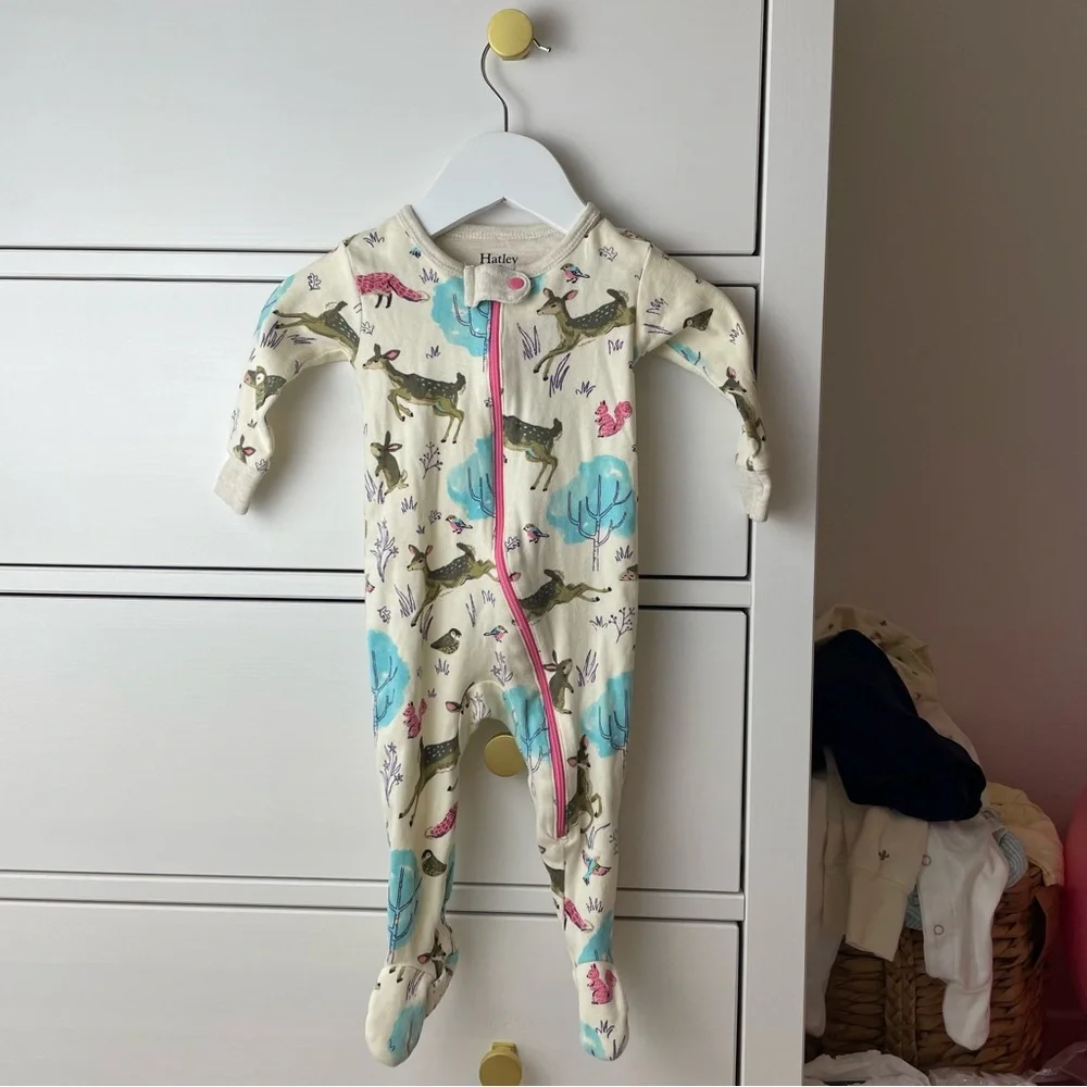 Hatley Deer Print Footie 3-6 Months *****Broken Zipper